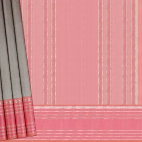 Handwoven Grey with Pink Kanjivaram Silk Saree - 1978T008670DSC