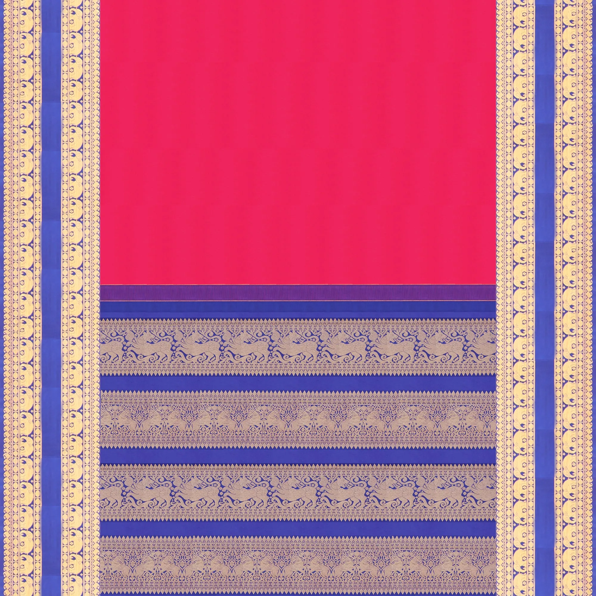 Handwoven Magenta with Blue Kanjivaram Silk Saree - 388N016258DSA