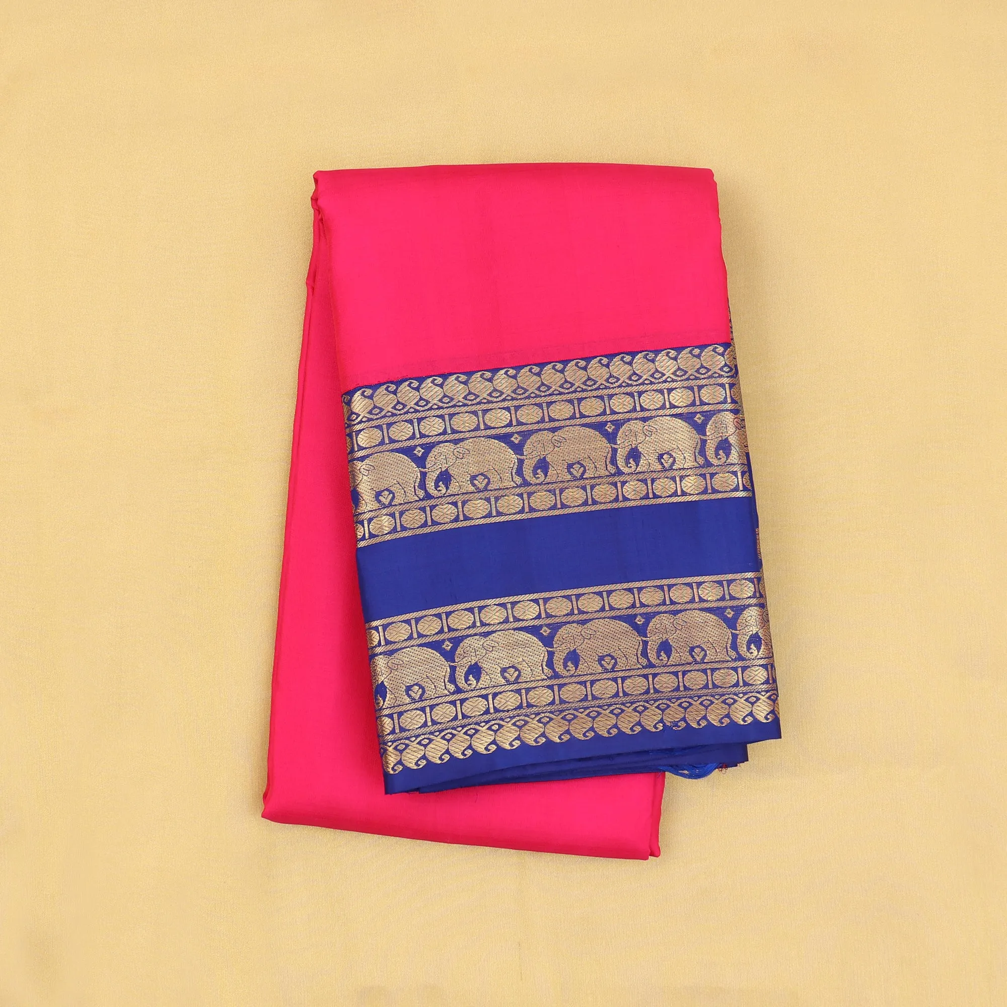 Handwoven Magenta with Blue Kanjivaram Silk Saree - 388N016258DSA