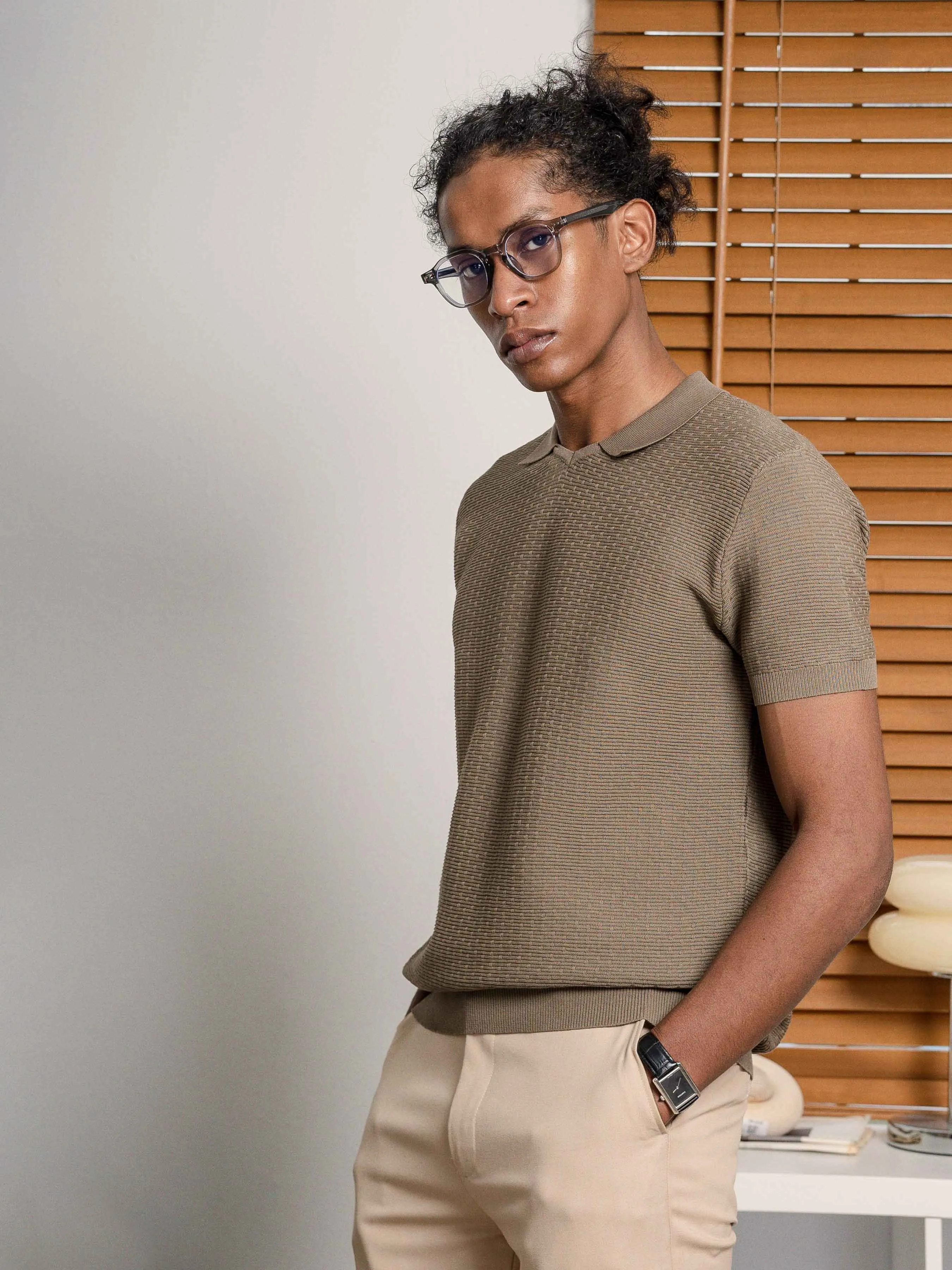 Holme Knit Polo Tee - Beige