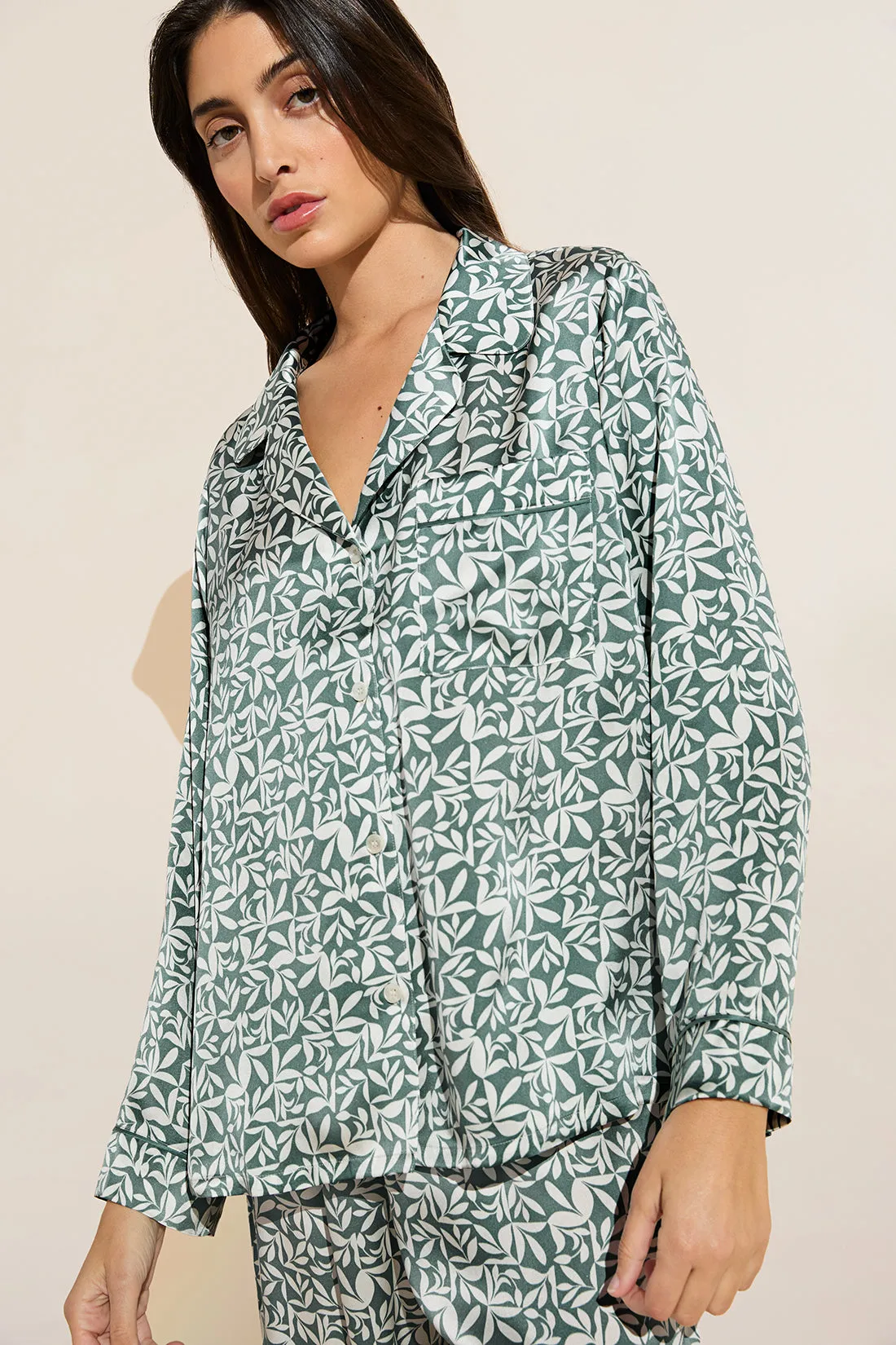 Inez Washable Silk Printed Long PJ Set