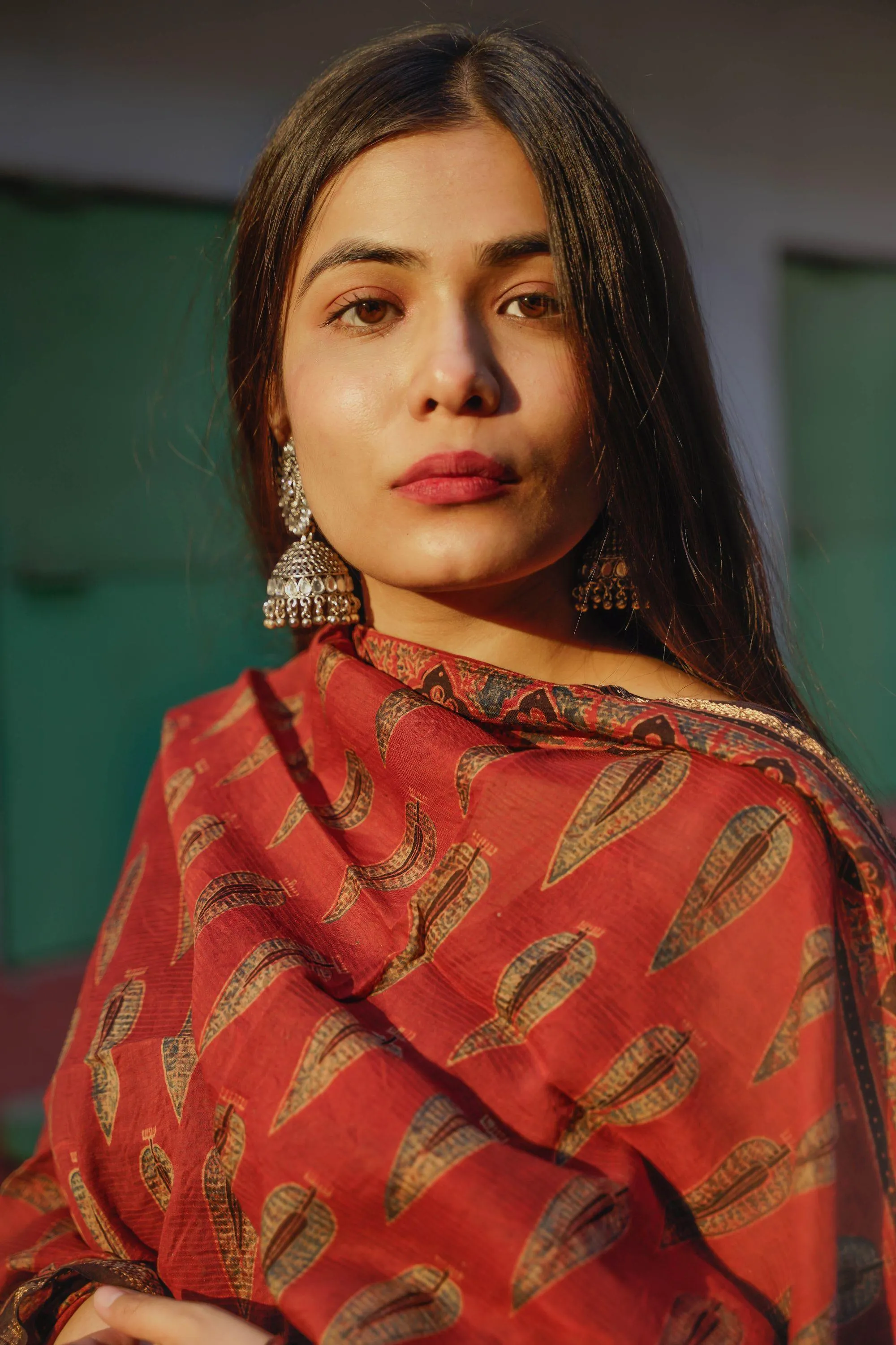 Kaisori Ajrakh Red Silk cotton dupatta