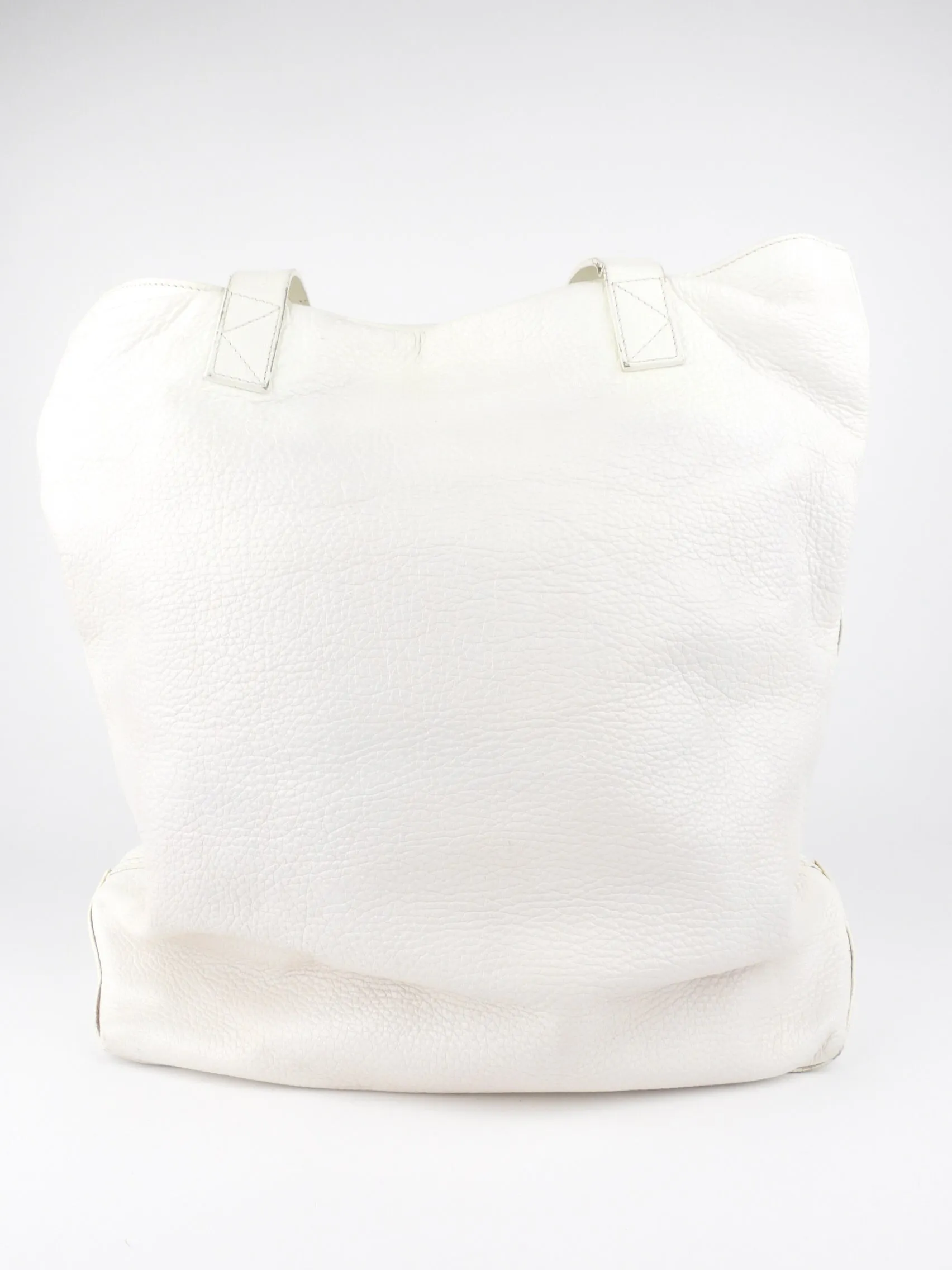 Kenzo Paris White Leather Tiger Logo Embroidered Tote