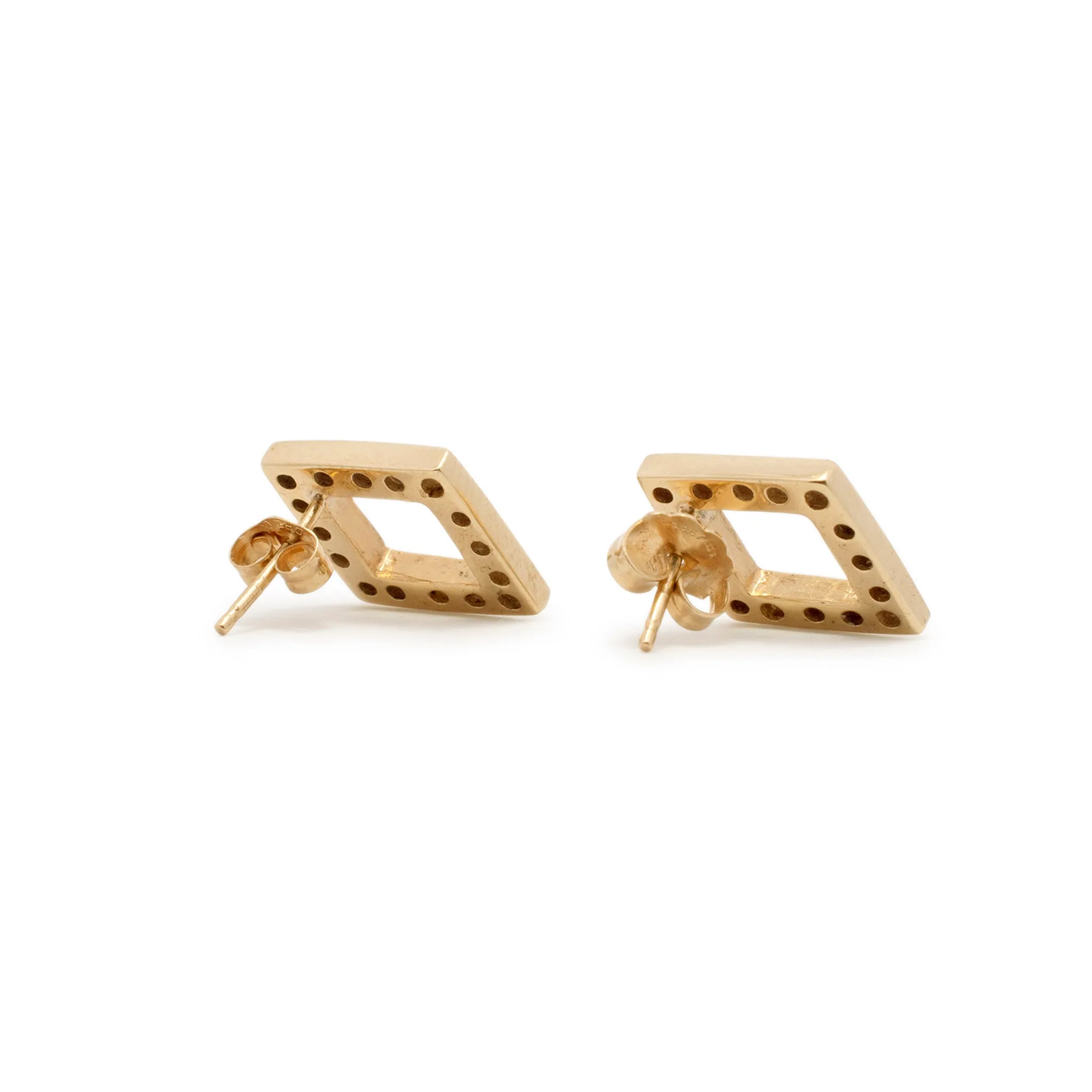 Ladies 14K Yellow Gold Rhombus Shaped Drop Diamond Earrings 0.38 CTW