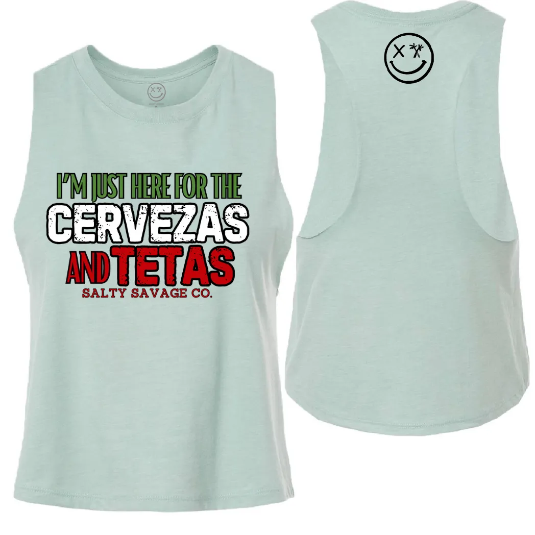 Ladies "CERVEZAS AND TETAS" Flowy Crop Tank | Cinco De Mayo Edition V2