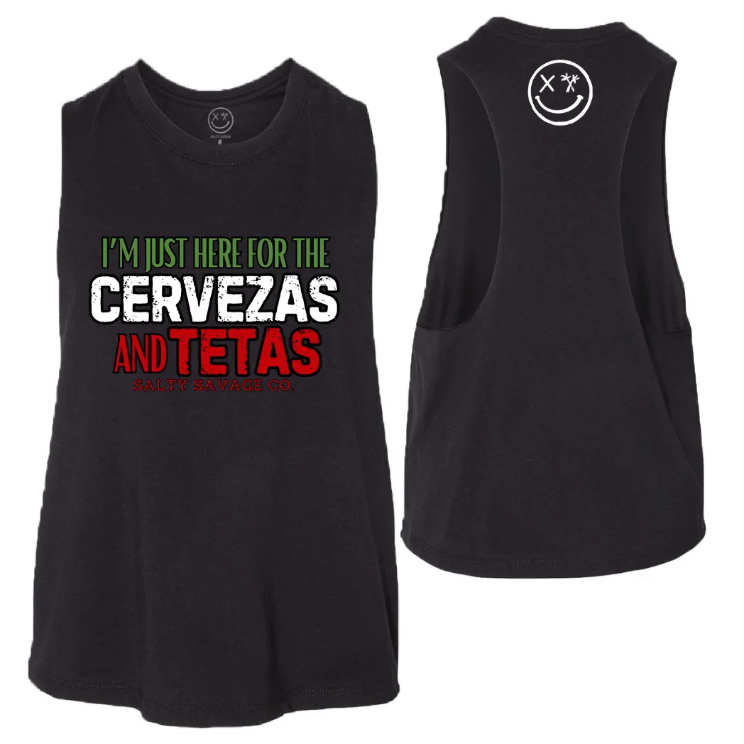 Ladies "CERVEZAS AND TETAS" Flowy Crop Tank | Cinco De Mayo Edition V2