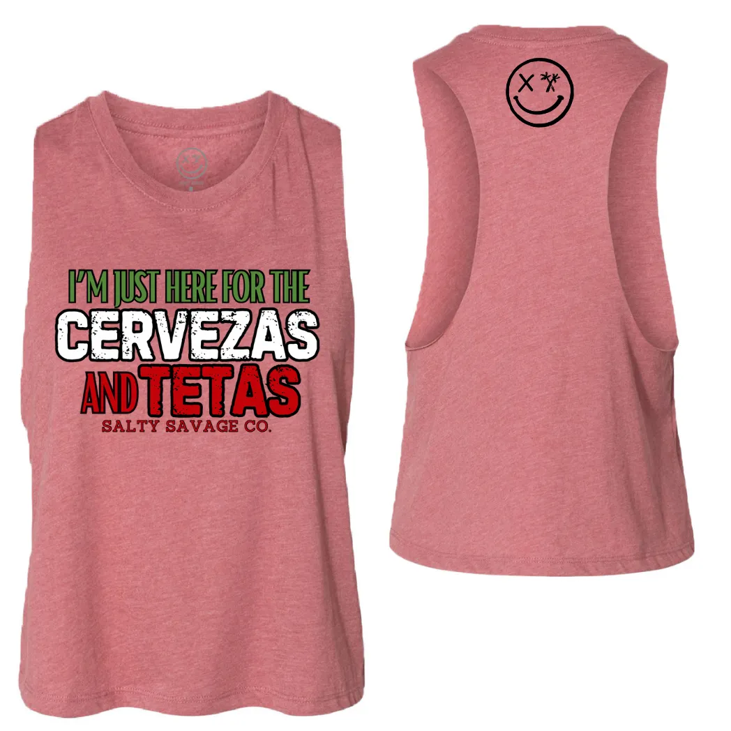 Ladies "CERVEZAS AND TETAS" Flowy Crop Tank | Cinco De Mayo Edition V2