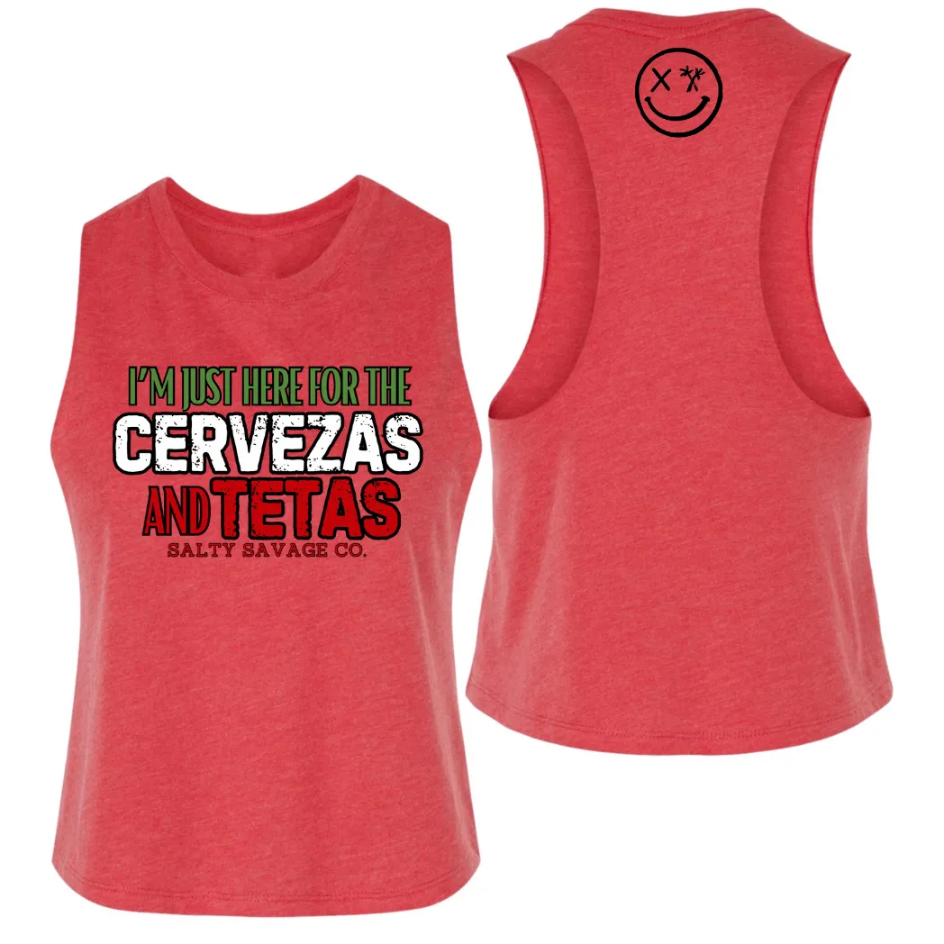 Ladies "CERVEZAS AND TETAS" Flowy Crop Tank | Cinco De Mayo Edition V2