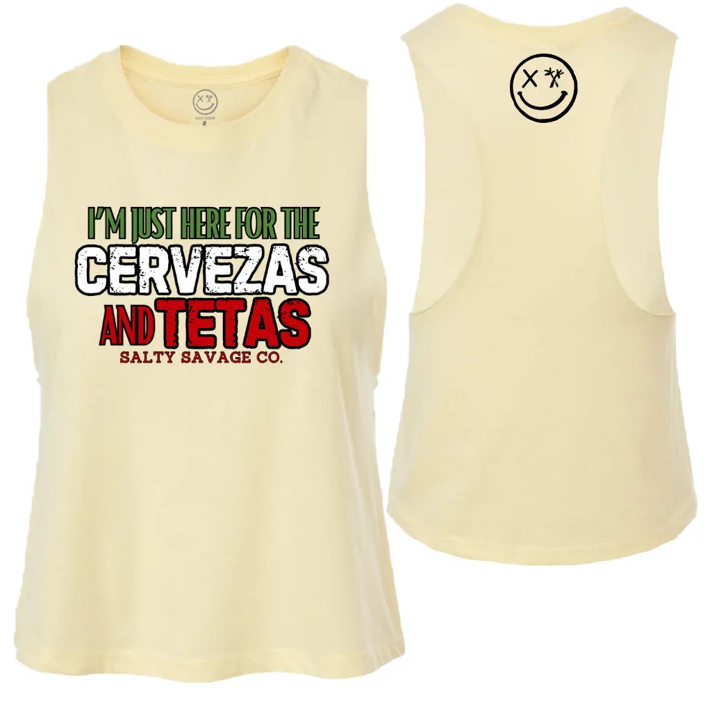 Ladies "CERVEZAS AND TETAS" Flowy Crop Tank | Cinco De Mayo Edition V2