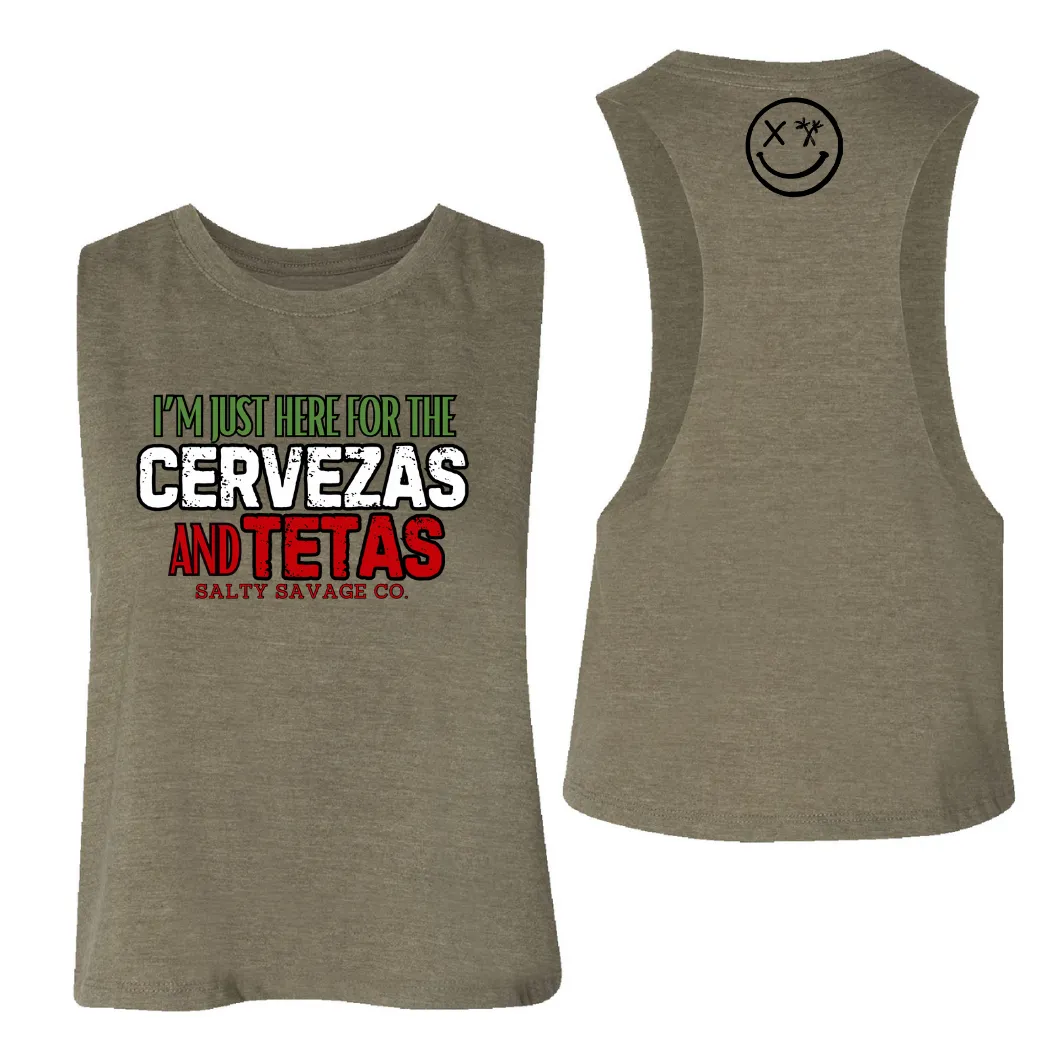 Ladies "CERVEZAS AND TETAS" Flowy Crop Tank | Cinco De Mayo Edition V2