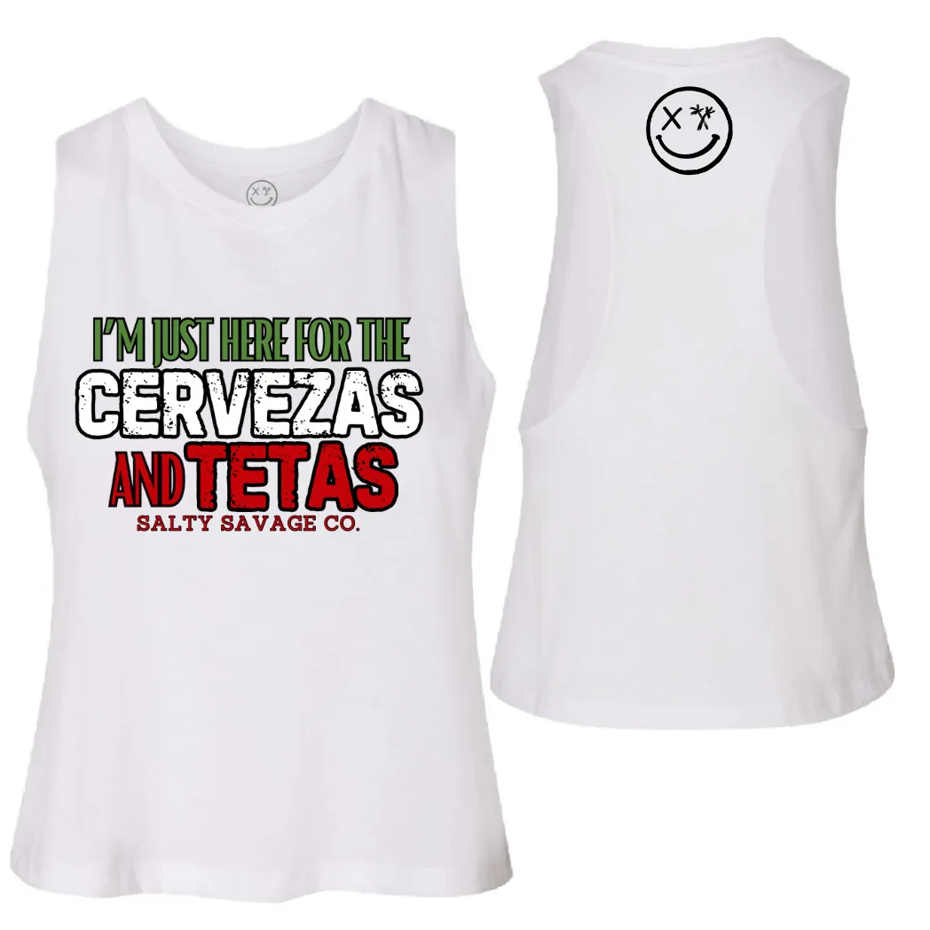 Ladies "CERVEZAS AND TETAS" Flowy Crop Tank | Cinco De Mayo Edition V2