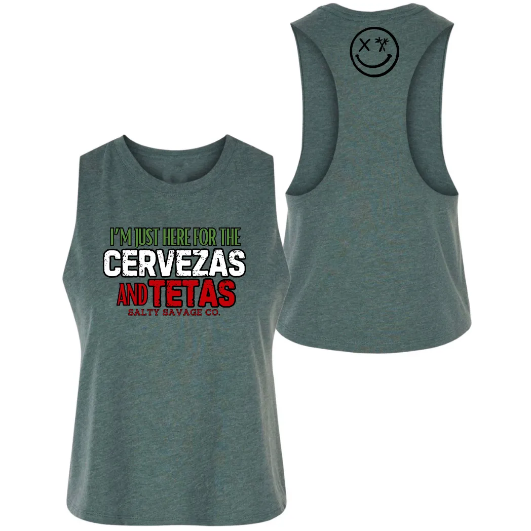 Ladies "CERVEZAS AND TETAS" Flowy Crop Tank | Cinco De Mayo Edition V2