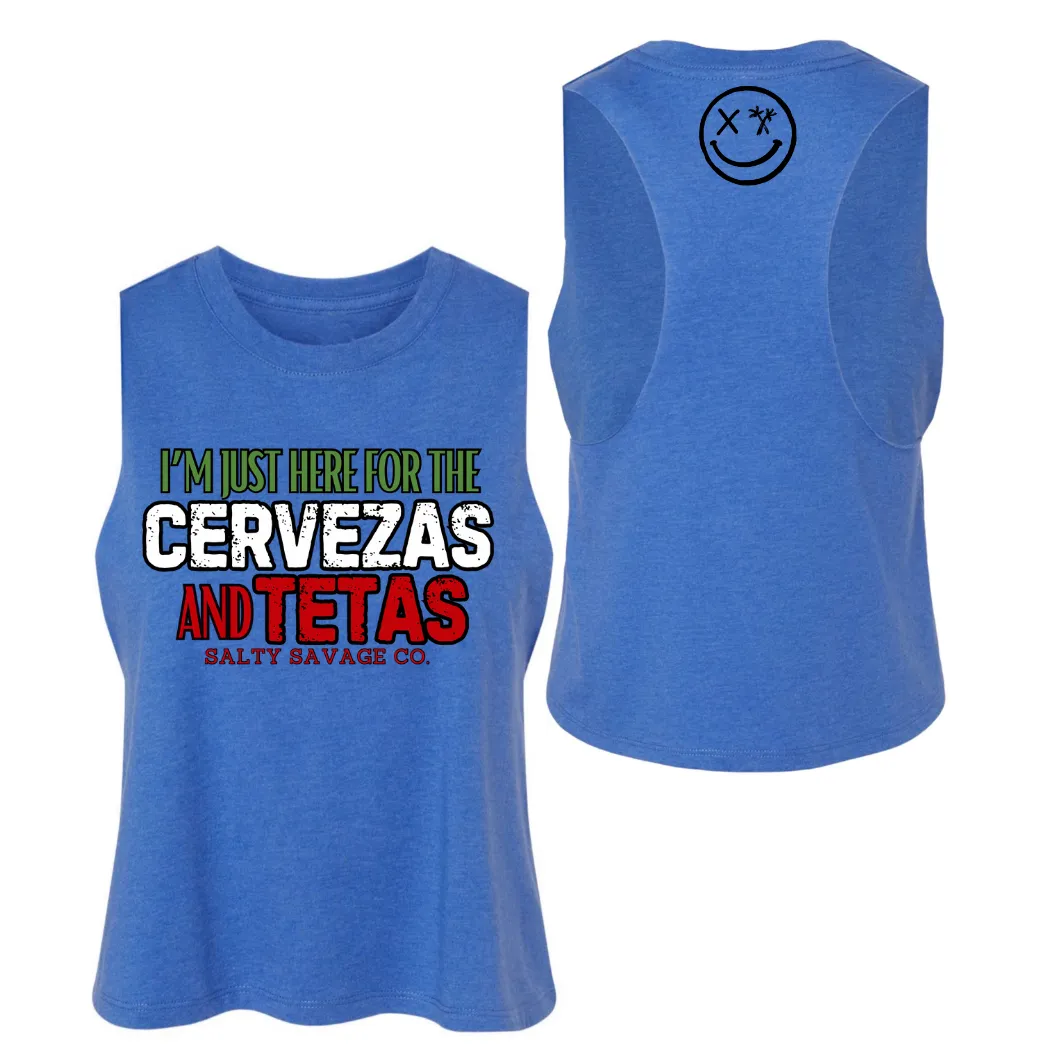 Ladies "CERVEZAS AND TETAS" Flowy Crop Tank | Cinco De Mayo Edition V2