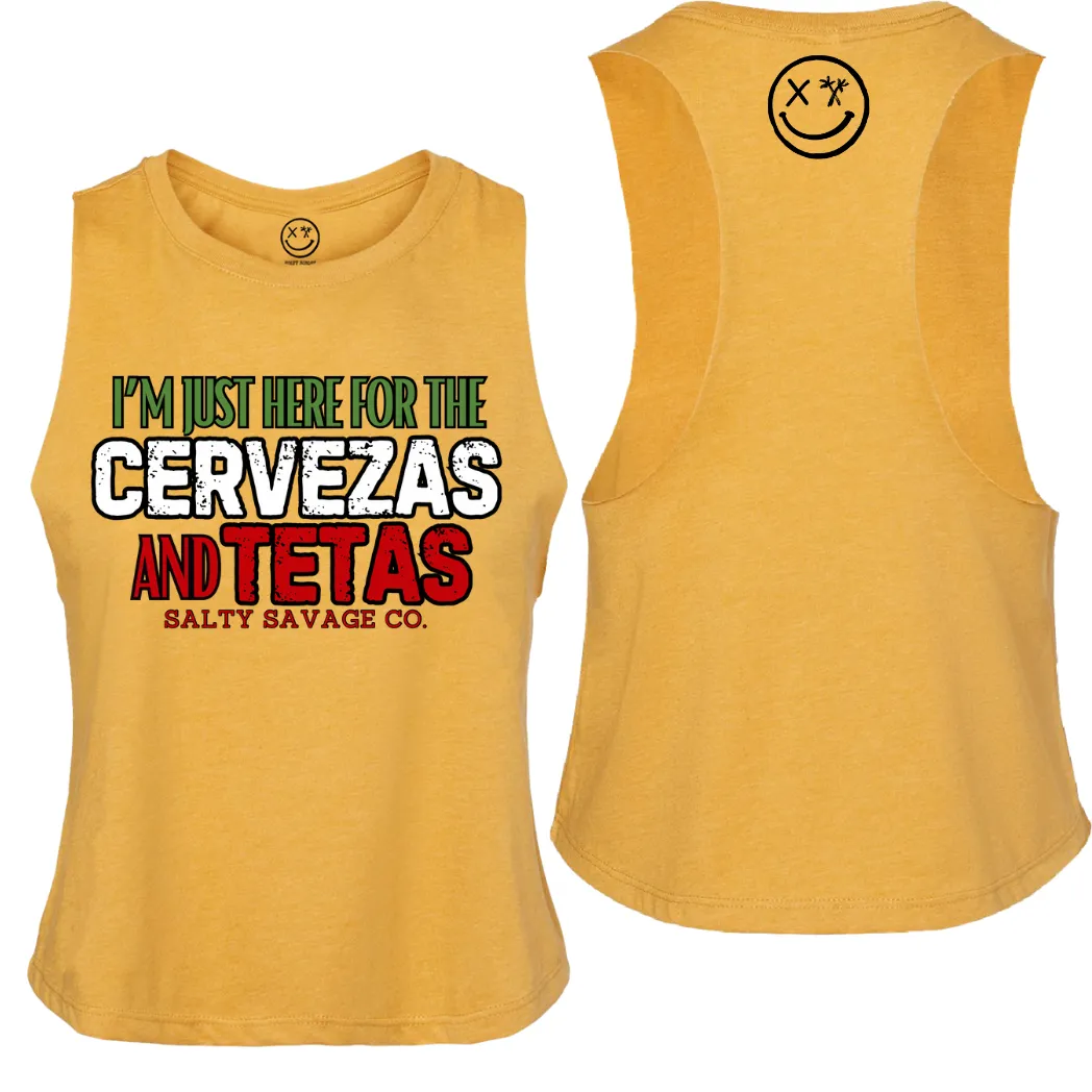 Ladies "CERVEZAS AND TETAS" Flowy Crop Tank | Cinco De Mayo Edition V2