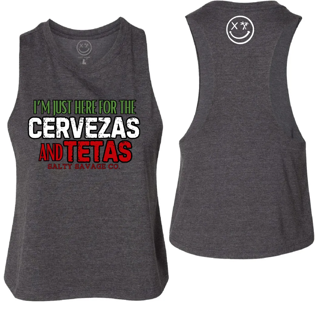 Ladies "CERVEZAS AND TETAS" Flowy Crop Tank | Cinco De Mayo Edition V2