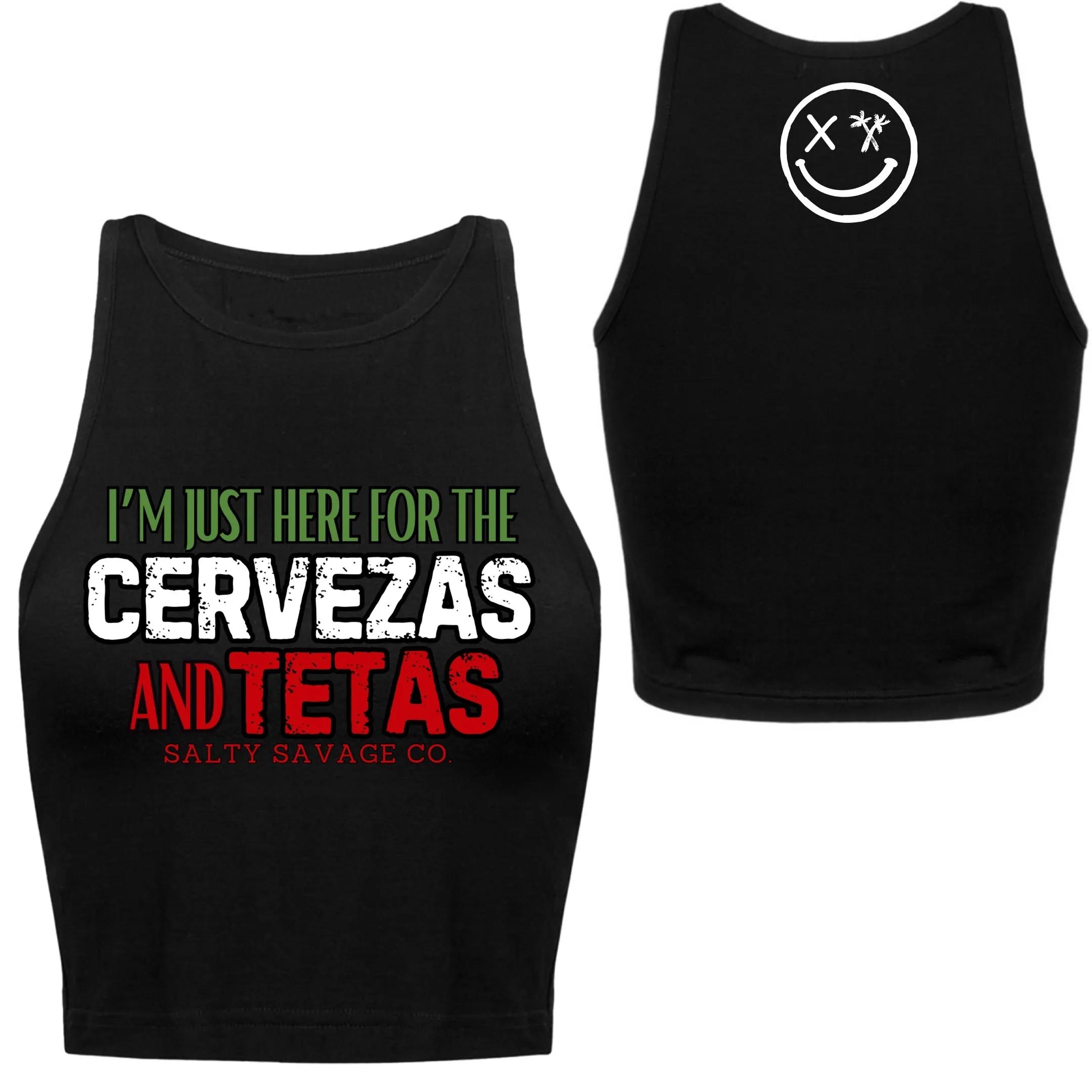 Ladies "CERVEZAS AND TETAS" High Neck Crop Tank | Cinco De Mayo Edition