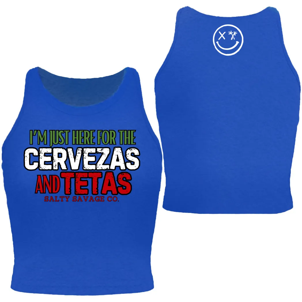 Ladies "CERVEZAS AND TETAS" High Neck Crop Tank | Cinco De Mayo Edition