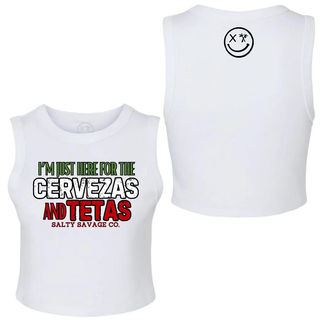 Ladies "CERVEZAS AND TETAS" High Neck Crop Tank | Cinco De Mayo Edition