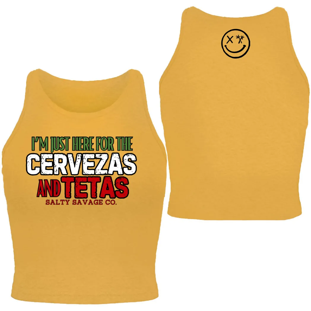 Ladies "CERVEZAS AND TETAS" High Neck Crop Tank | Cinco De Mayo Edition