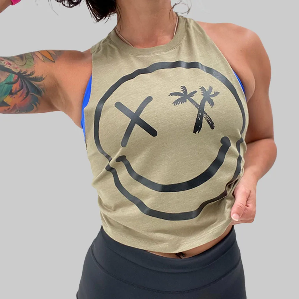 Ladies "Spliced Smile" Flowy Crop Tank