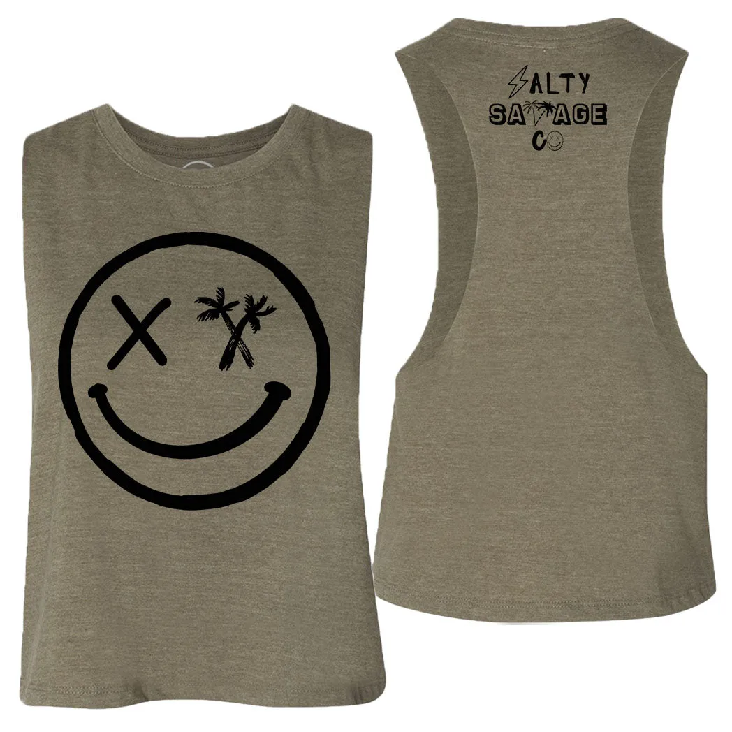 Ladies "Spliced Smile" Flowy Crop Tank