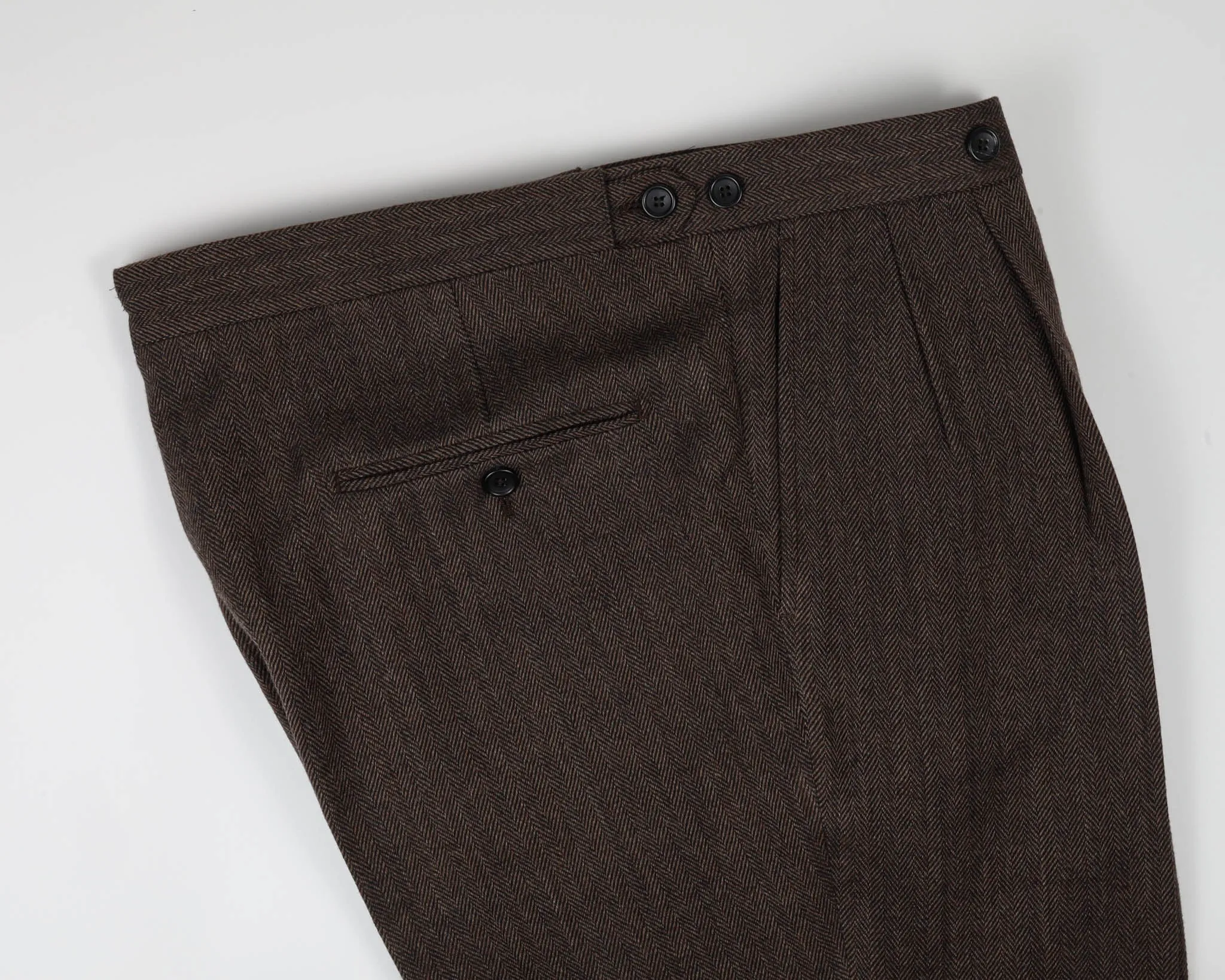 Lanitex Dark Brown Herringbone Trousers MFW0384