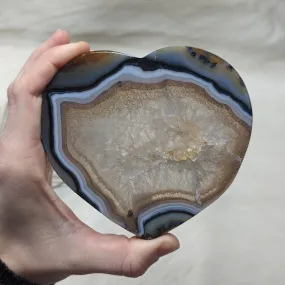 Large Natural Agate Heart Carving ~ Brazil ~ GORGEOUS BANDING AND DRUZY SPARKLE~