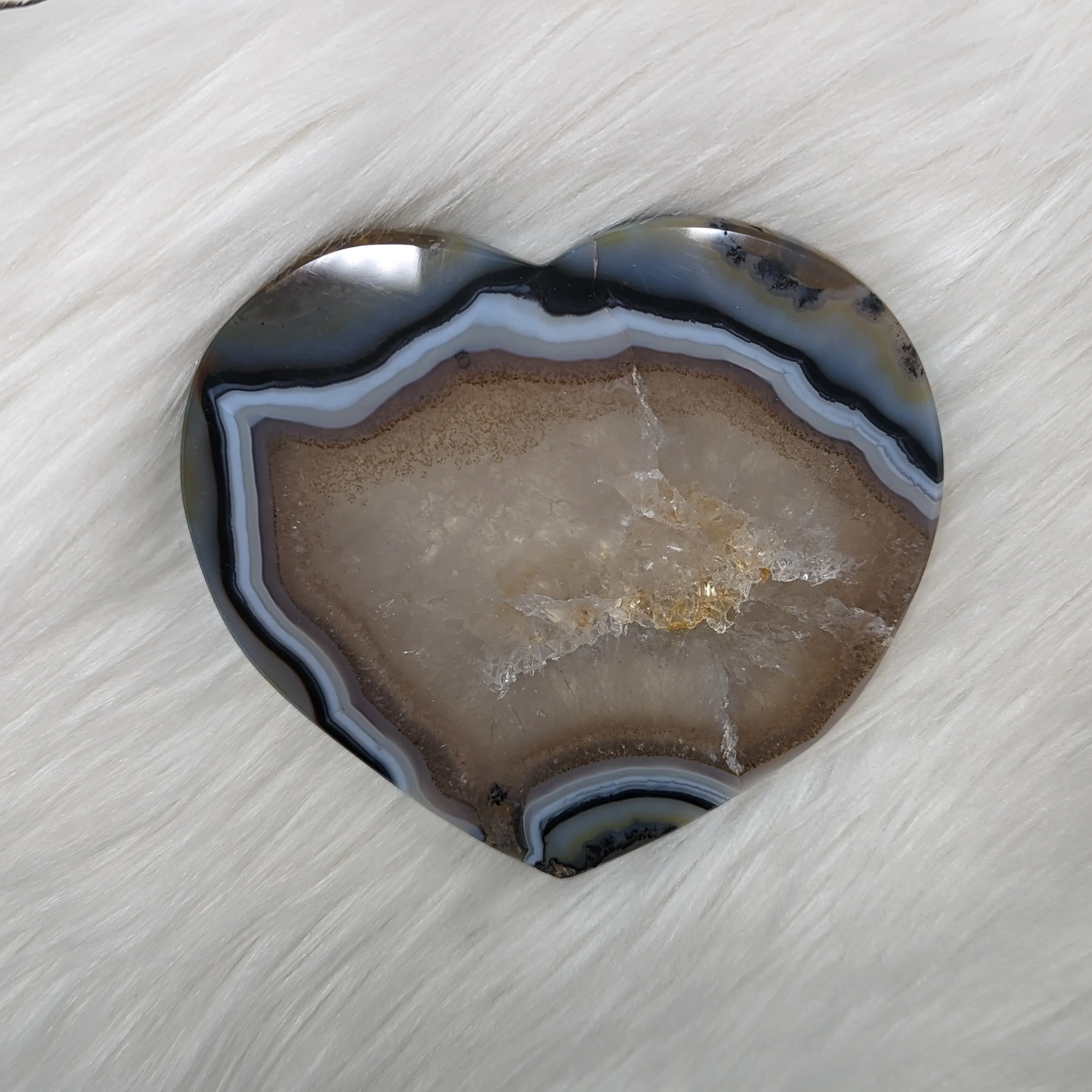 Large Natural Agate Heart Carving ~ Brazil ~ GORGEOUS BANDING AND DRUZY SPARKLE~