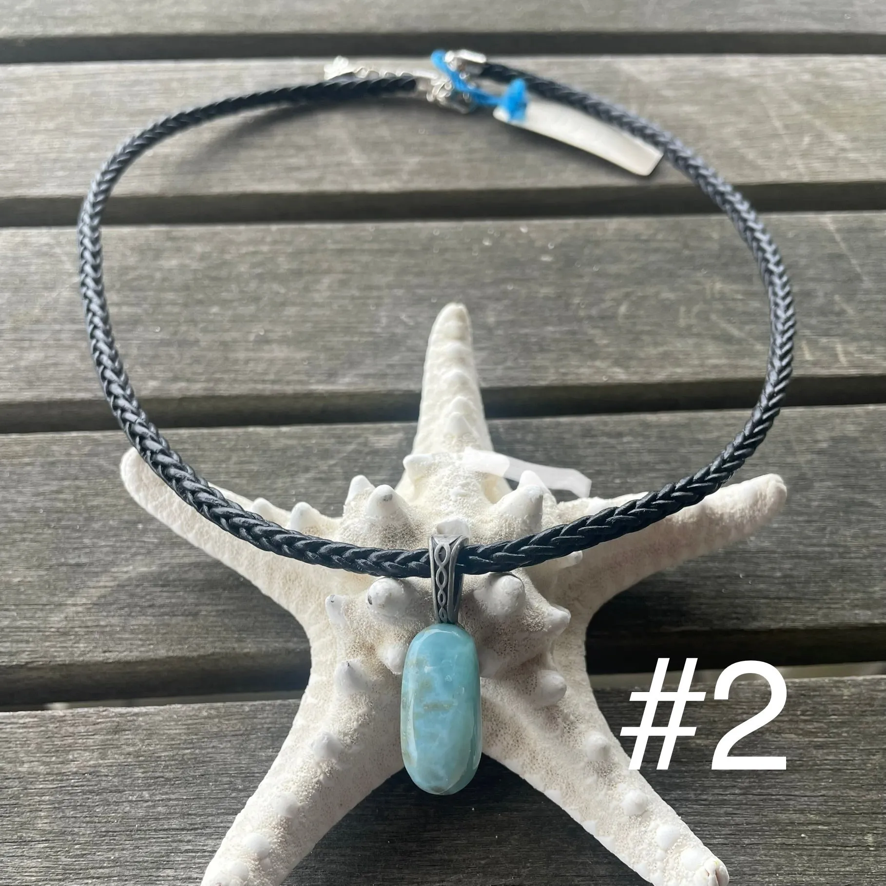 Larimar Leather and Sterling Necklace