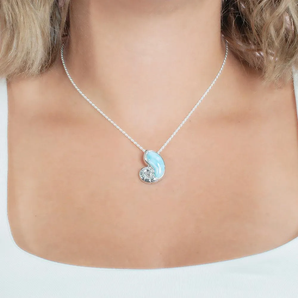 Larimar Nautilus Shell Pendant