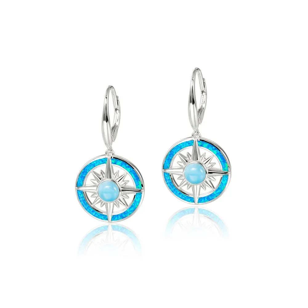 Larimar Starburst Compass Earrings with Opal