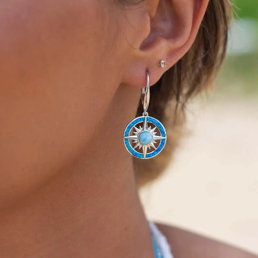 Larimar Starburst Compass Earrings with Opal