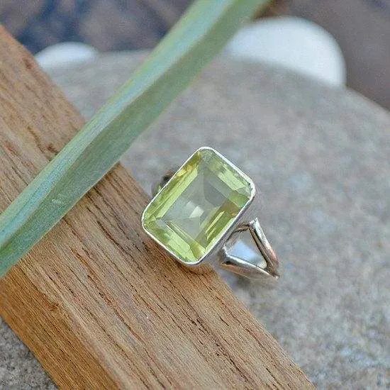 Lemon Quartz Ring - 925 Sterling Silver Ring - Cushion Cut Birthstone Ring, Lemon Quartz Jewelry, Nickel Free