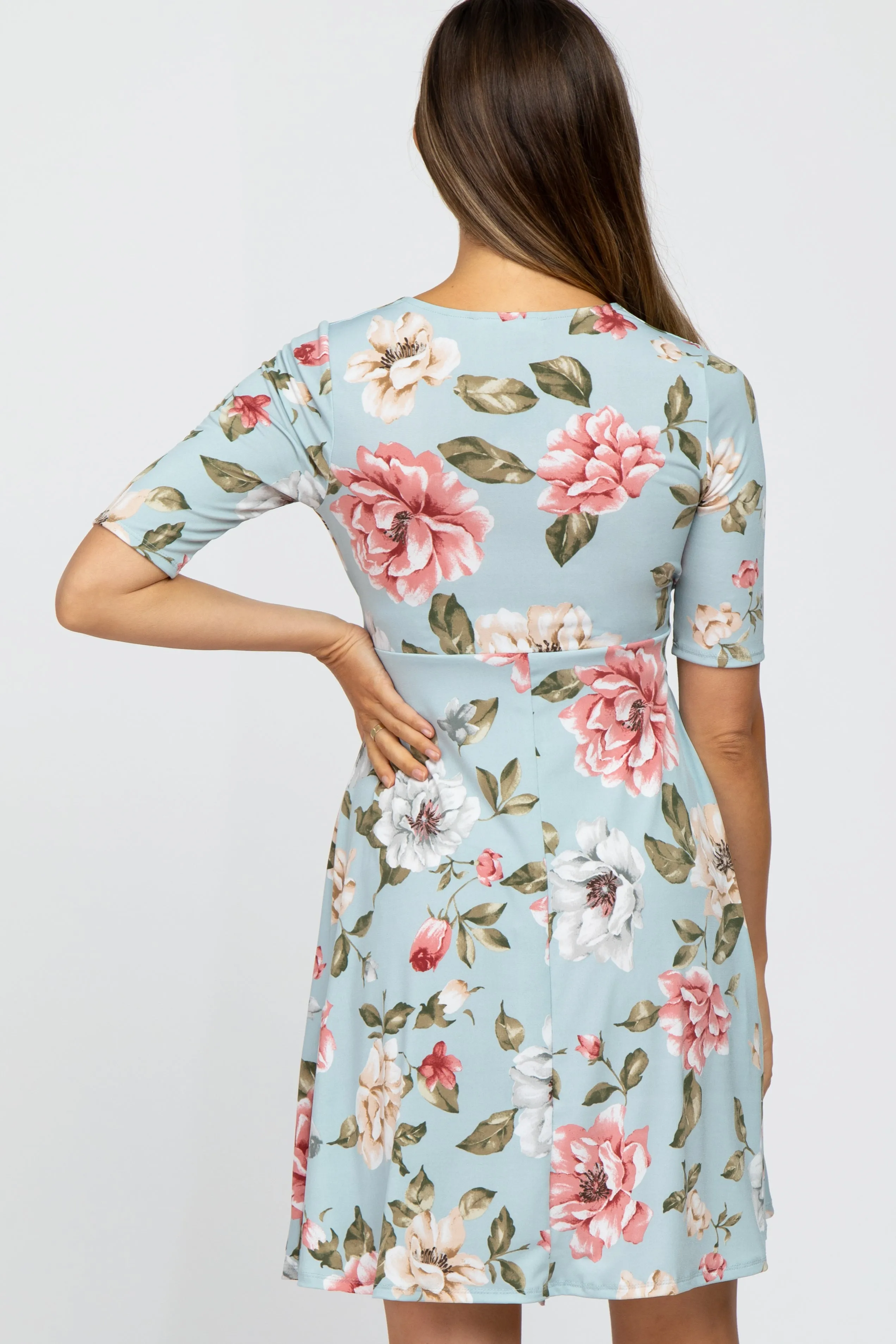 Light Blue Floral Maternity Wrap Dress