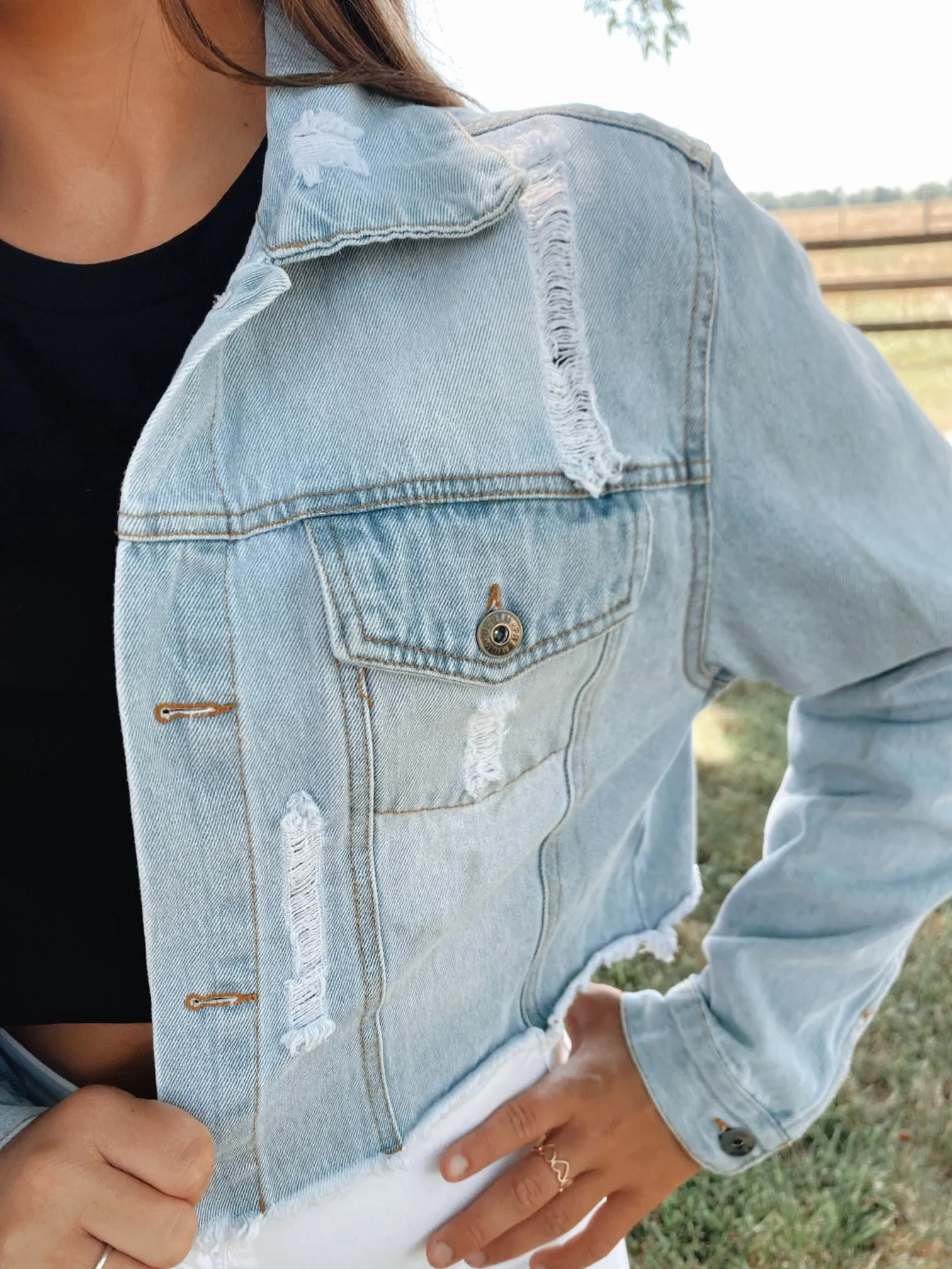 Light Wash Distressed Denim Jacket