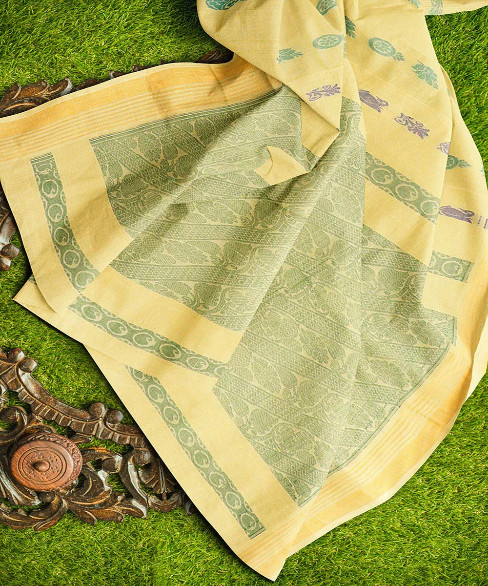 Light yellow plain butta handwoven rajahmundry cotton saree