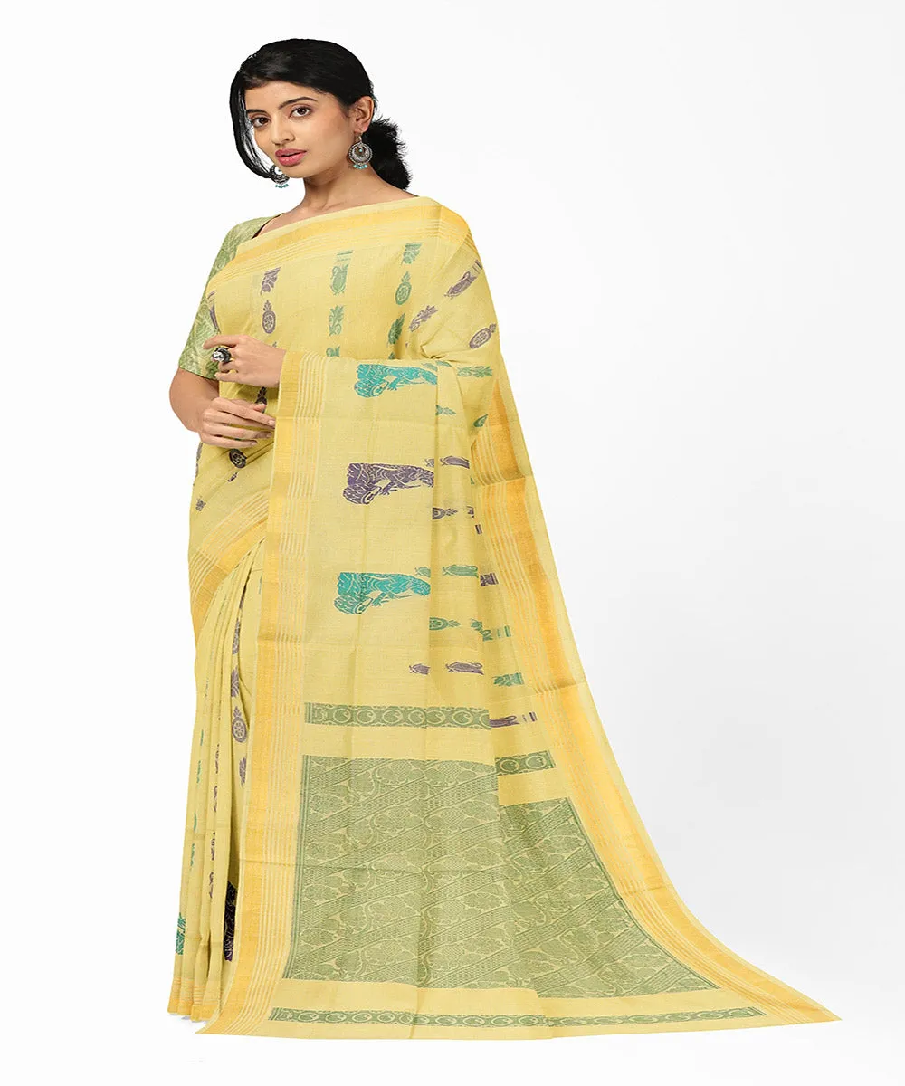 Light yellow plain butta handwoven rajahmundry cotton saree