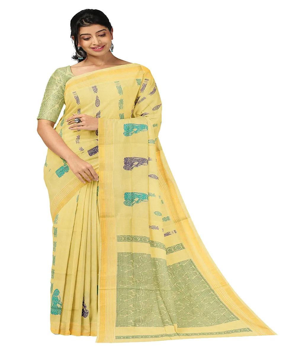 Light yellow plain butta handwoven rajahmundry cotton saree