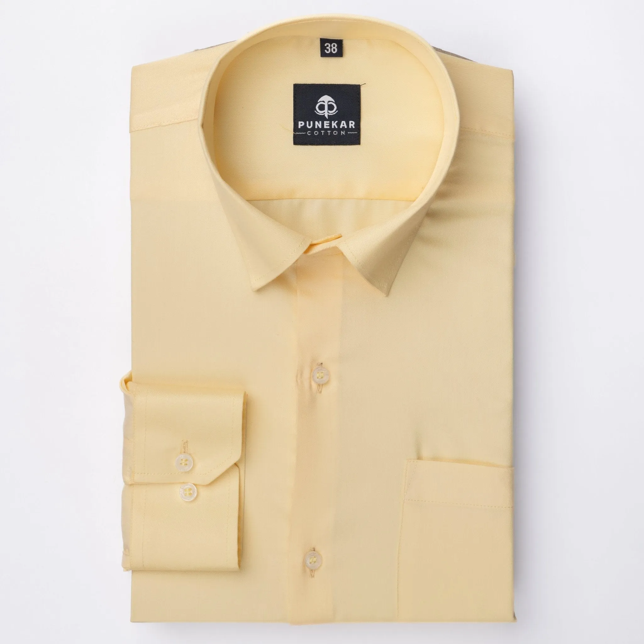 Light Yellow Soft Satin Cotton Shirt For Men