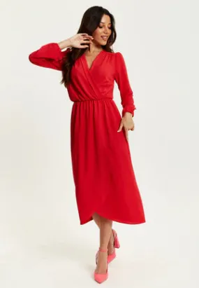 Liquorish Fake Wrap Midi Dress In Red