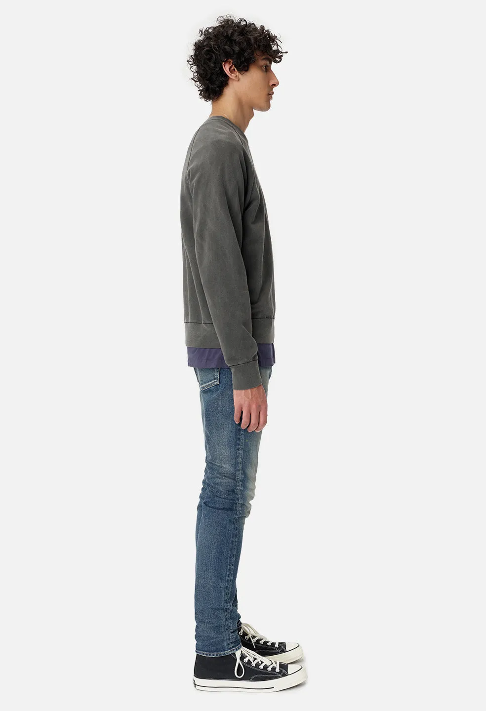 Loose Stitch Raglan Crew / Washed Black