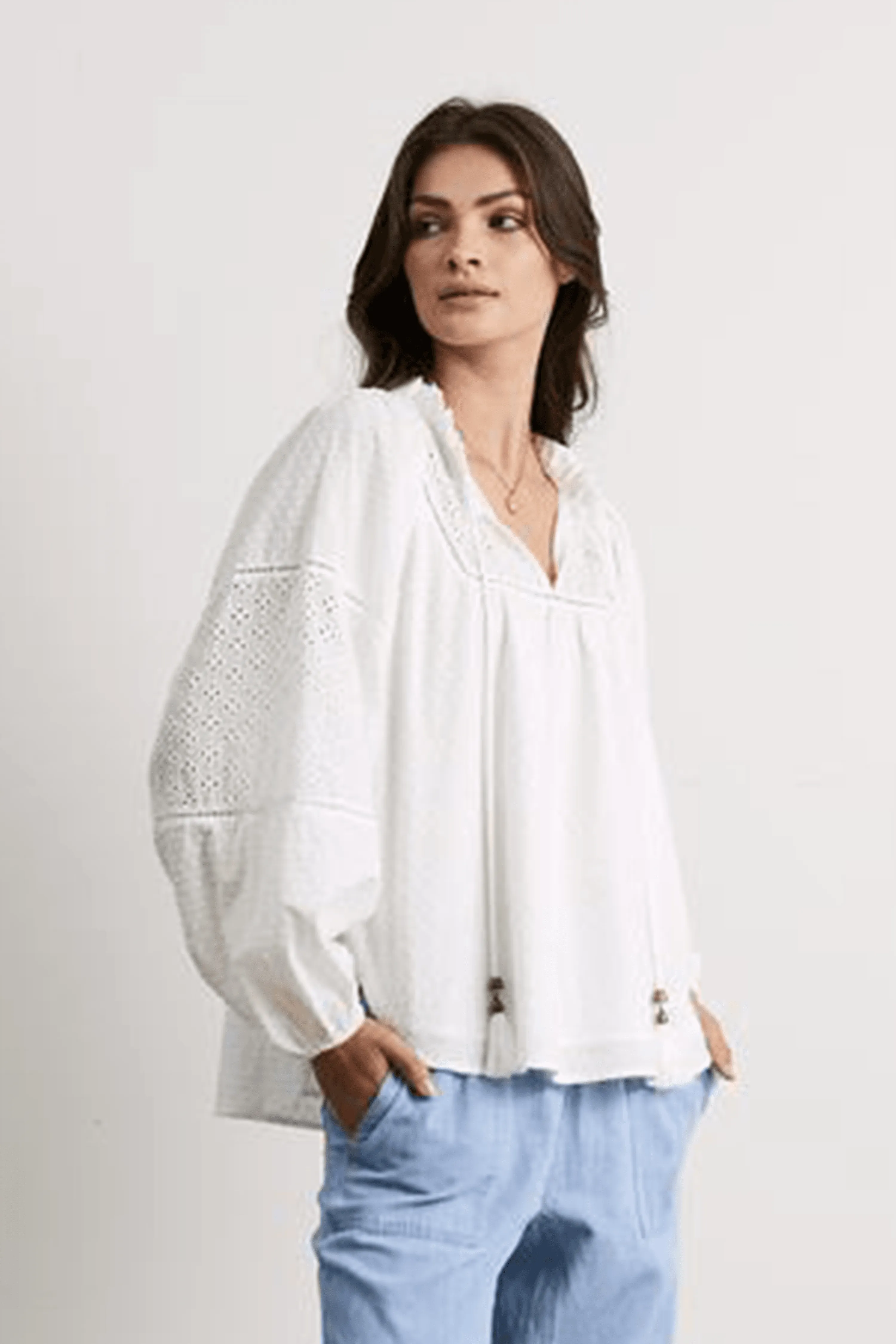 Lottie Boho Porcelain LS Cotton Blouse