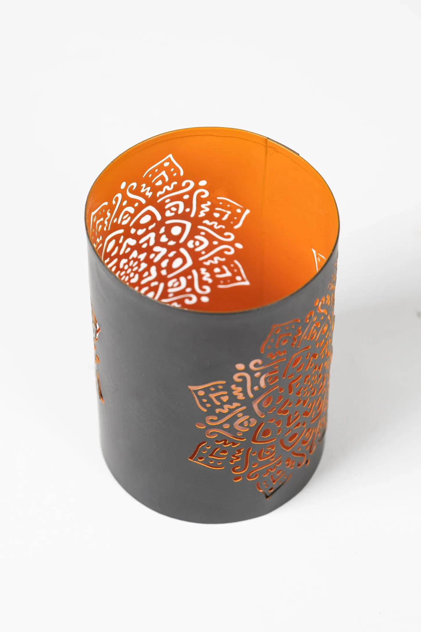 Lotus Laser Cut Pierced Tin Candle Holder