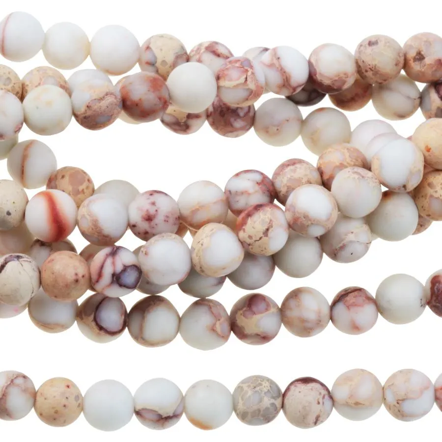 MATTE Natural White Impression Jasper 4mm Round - 15-16 Inch