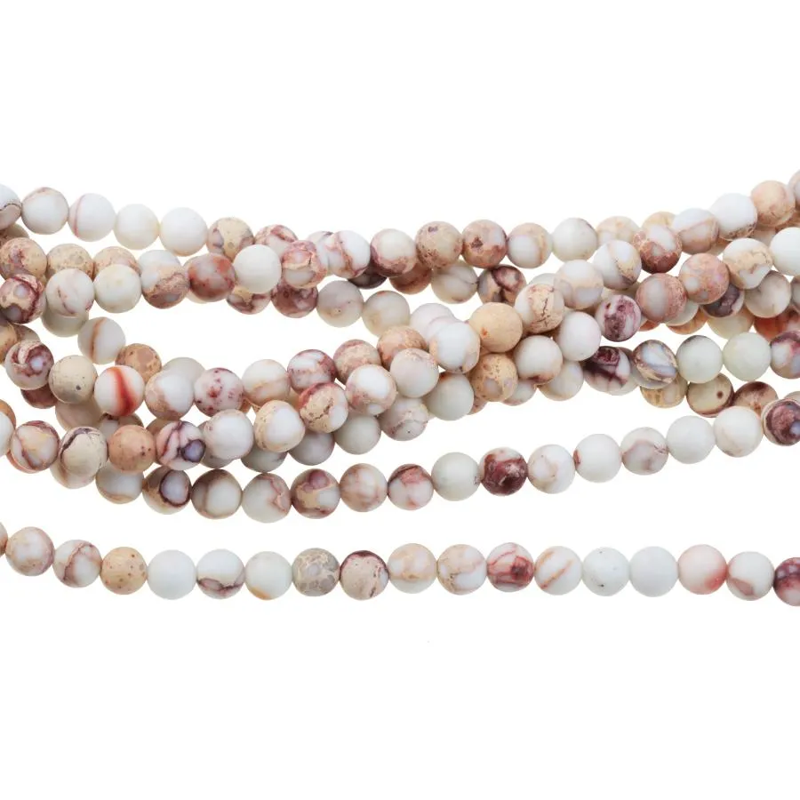 MATTE Natural White Impression Jasper 4mm Round - 15-16 Inch