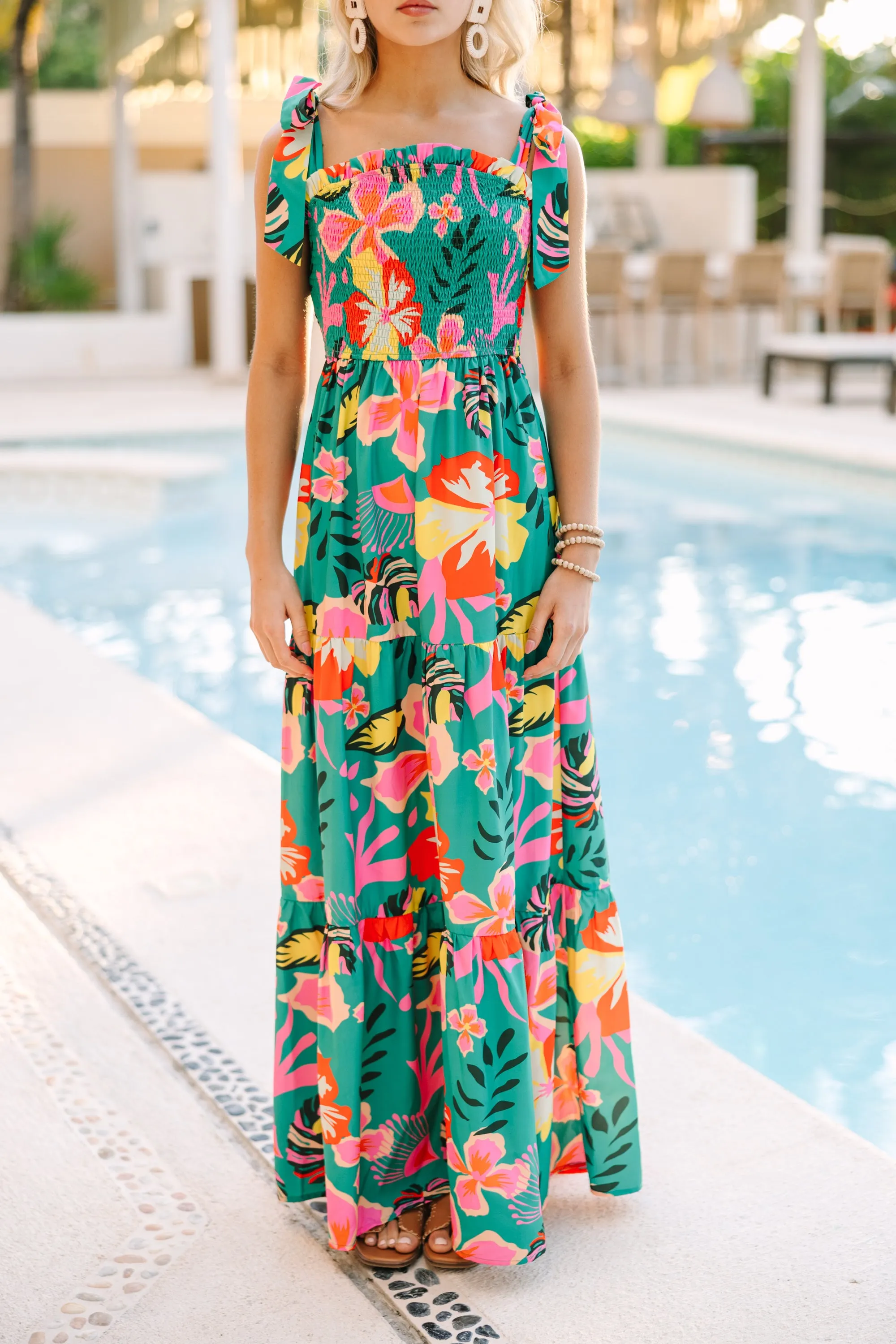 Mean What You Seychelles Green Tropical Maxi Dress