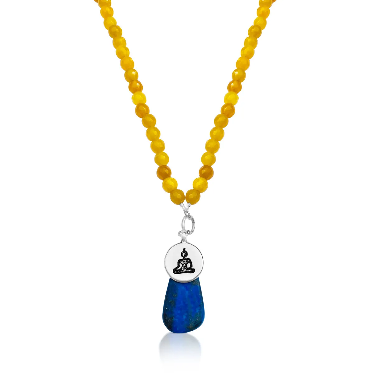 Meditating Yogi Necklace with Jade and Lapis Lazuli to Open the Mind to All Possibilities