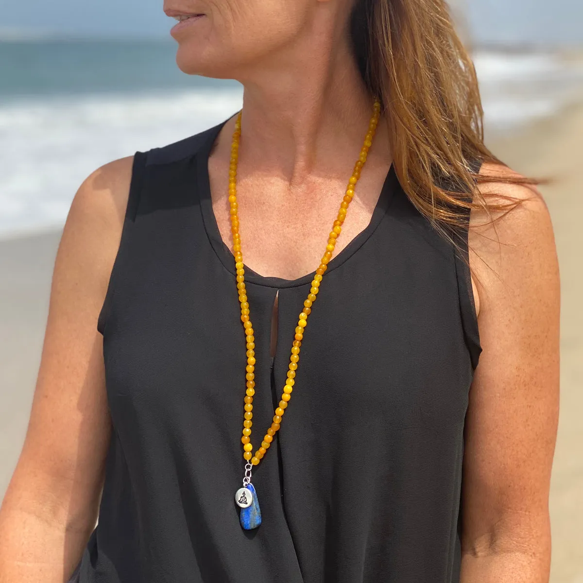 Meditating Yogi Necklace with Jade and Lapis Lazuli to Open the Mind to All Possibilities