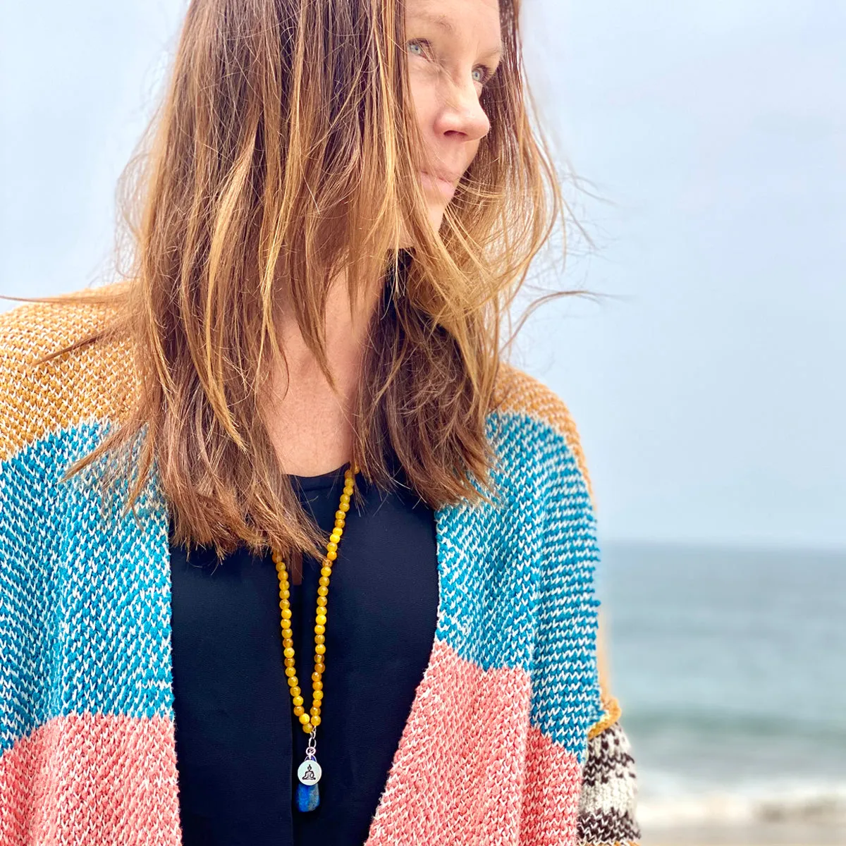 Meditating Yogi Necklace with Jade and Lapis Lazuli to Open the Mind to All Possibilities