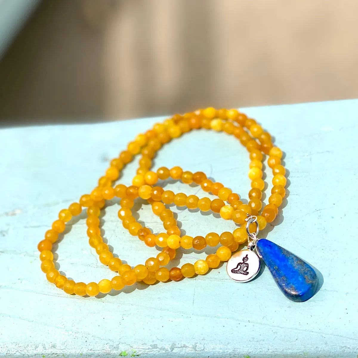 Meditating Yogi Necklace with Jade and Lapis Lazuli to Open the Mind to All Possibilities